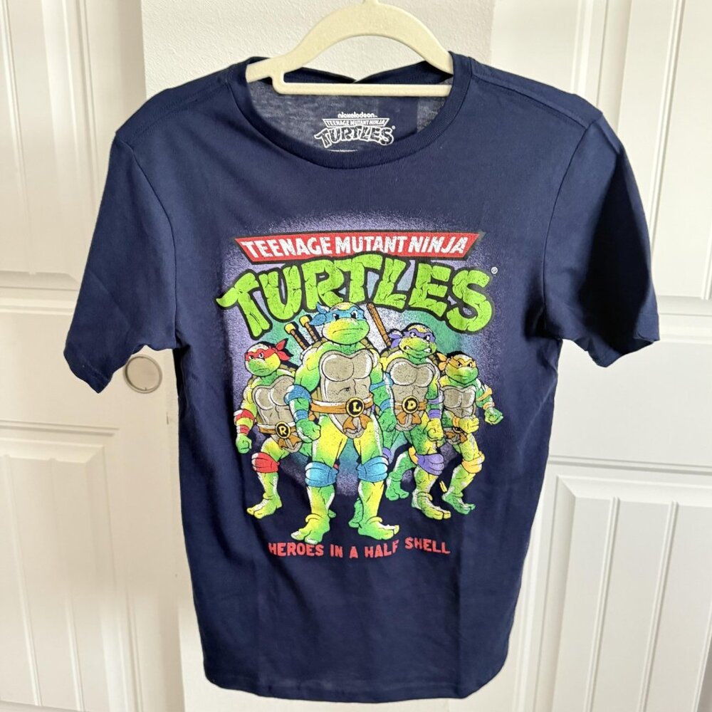 TMNT Teenage Mutant Ninja Turtles Navy Graphic T-Shirt Boys Size L 10-12 NWOT